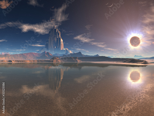 Fototapeta Naklejka Na Ścianę i Meble -  Distant Alien City at Lunar Eclipse