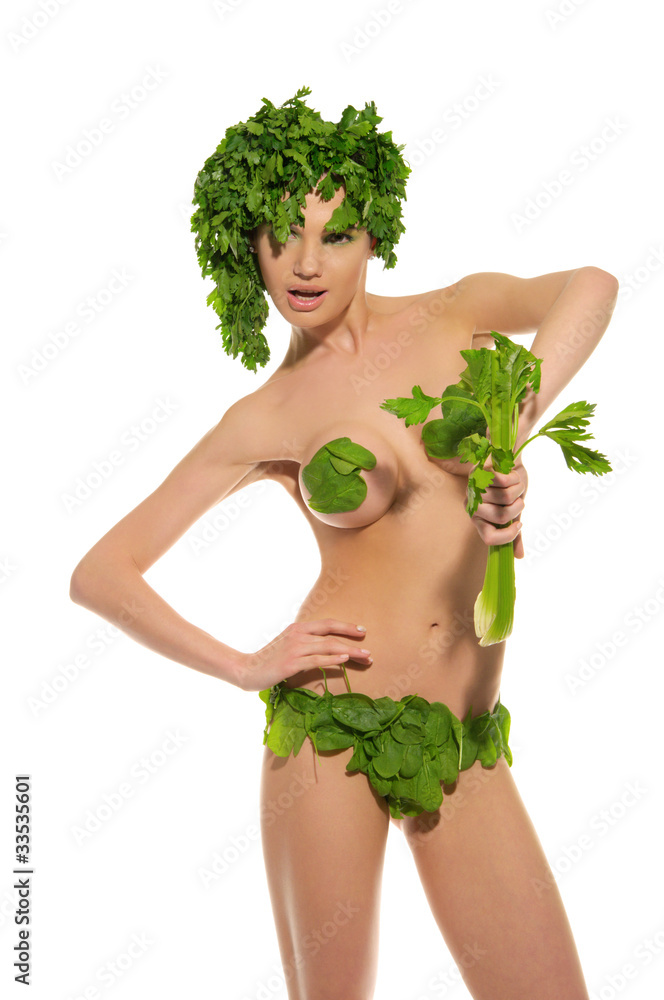 sexy woman with clothes made ??of vegetables Stock Photo | Adobe Stock