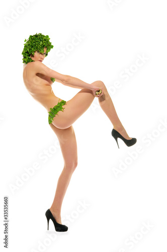 dancing woman with clothes made ??of vegetables