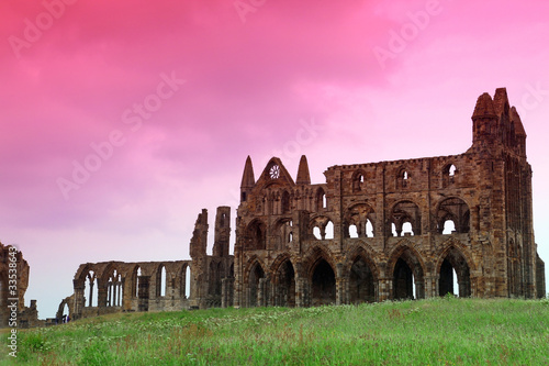 Whitby Abbey castle, ruined Benedictine abbey sited on Whitby's