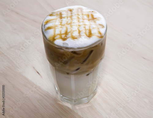 ice coffee and milk on wood backgrounds