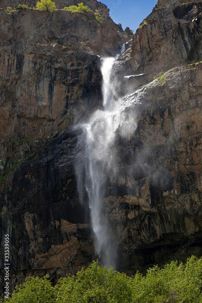 Waterfall Gorge Belagorka. Kyrgyzstan.