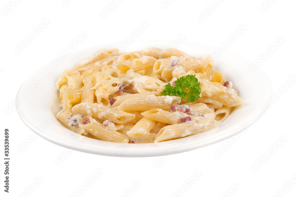 Pasta carbonara on plate