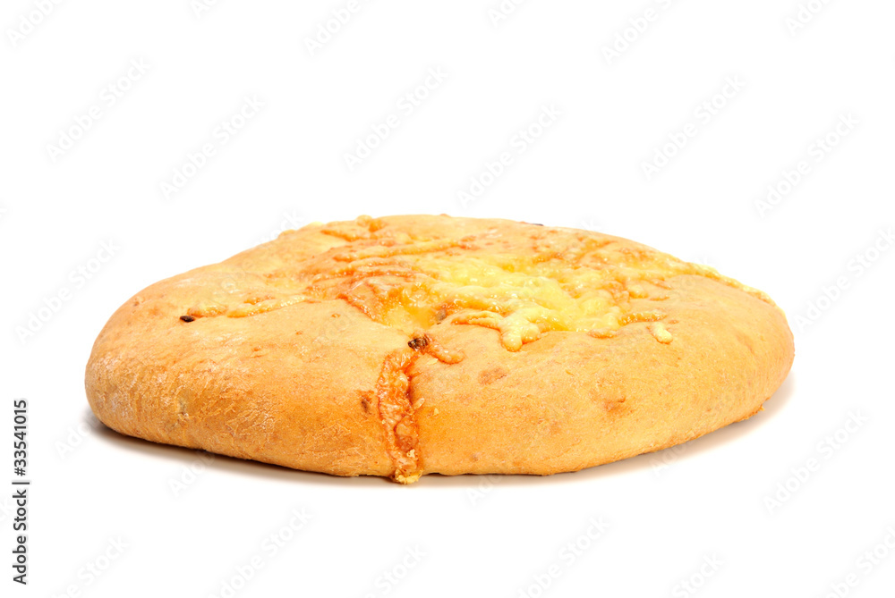 Bread with cheese isolated on white