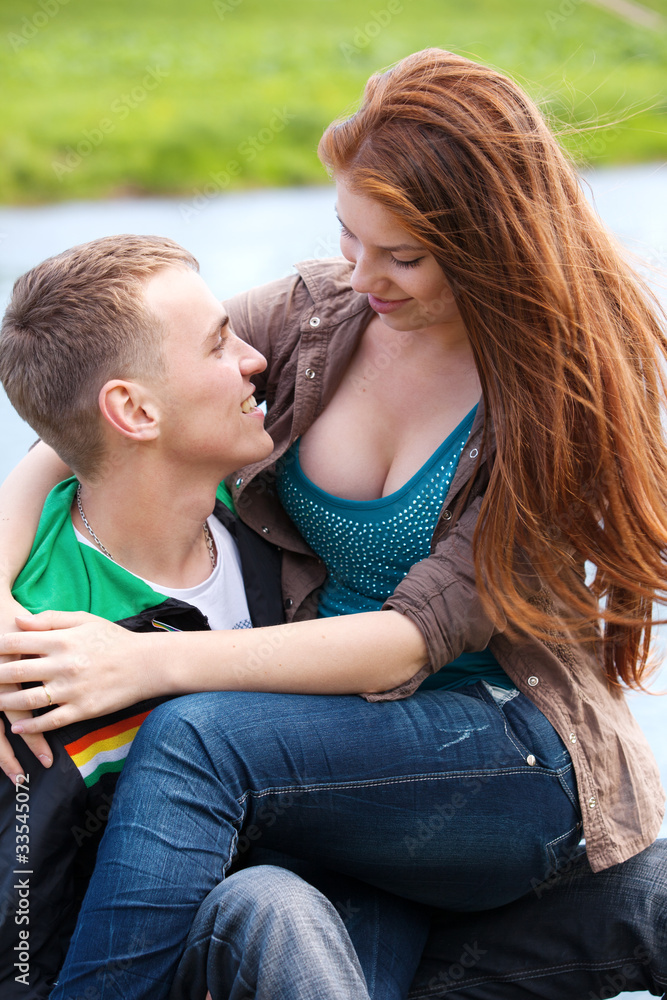 Portrait happy young teenage couple outdoor Portrait happy young teenage couple outdoor