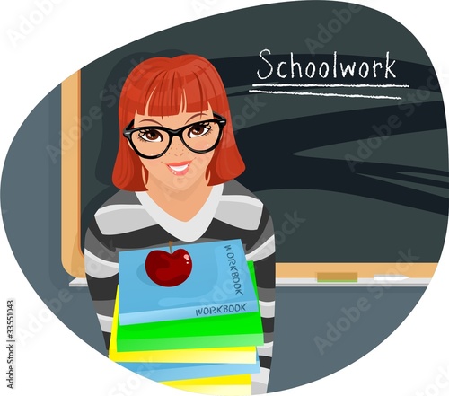 Nerd girl holding lot of books