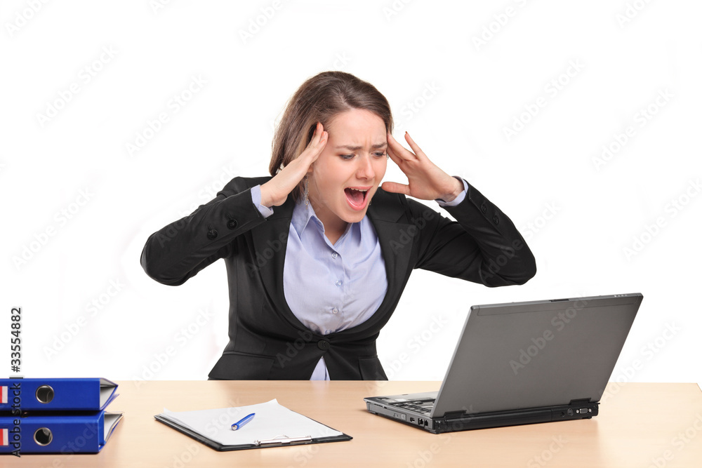 Nervous young businesswoman yelling Nervous young businesswoman yelling