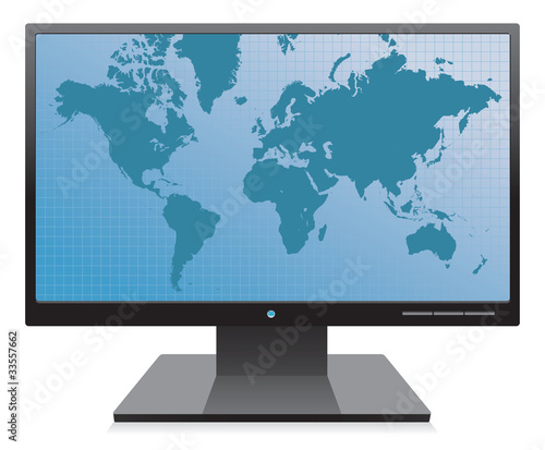 Monitor with world map display