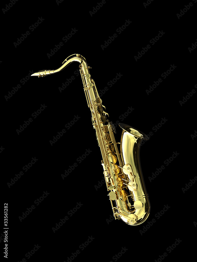Obraz premium a 3d golden saxophone isolated over black background
