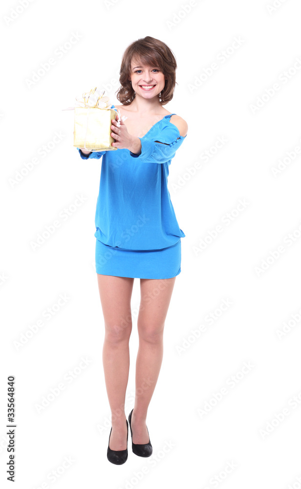beautiful girl with a gift box. isolated on a white background beautiful girl with a gift box. isolated on a white background
