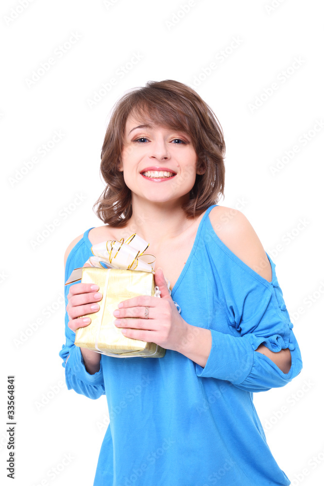 beautiful girl with a gift box. isolated on a white background beautiful girl with a gift box. isolated on a white background