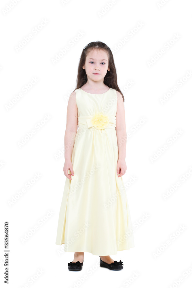 five years' girl with long hair with an elegant dress