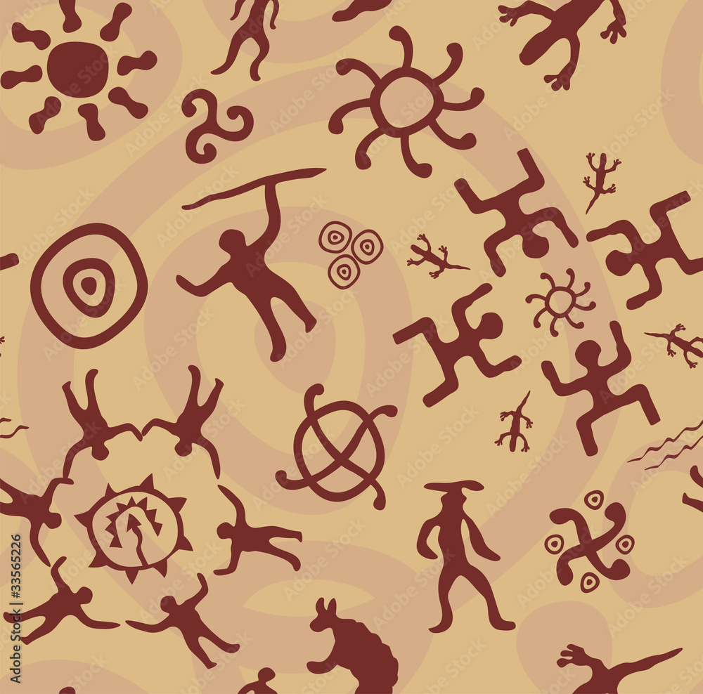 Tribal vector seamless texture -ancient rock paintings