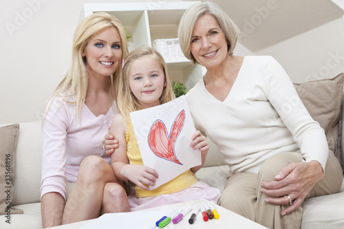 Mother, Daughter, Grandmother Generations at Home wih Heart Pict