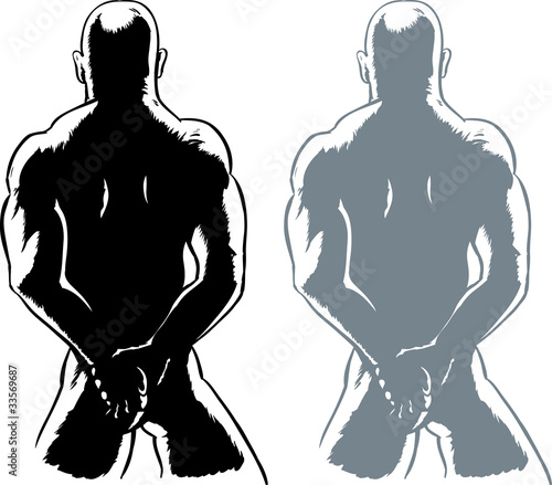 Drawing of a naked man, possibly tied up