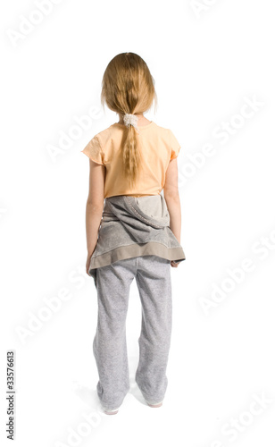 The girl standing a back