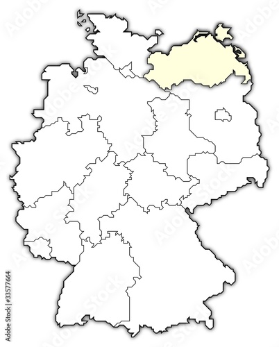 Deutschlandkarte, Mecklenburg-Vorpommern hervorgehoben