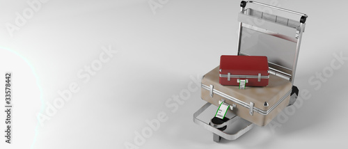 Studio image of an airport trolley with luggage