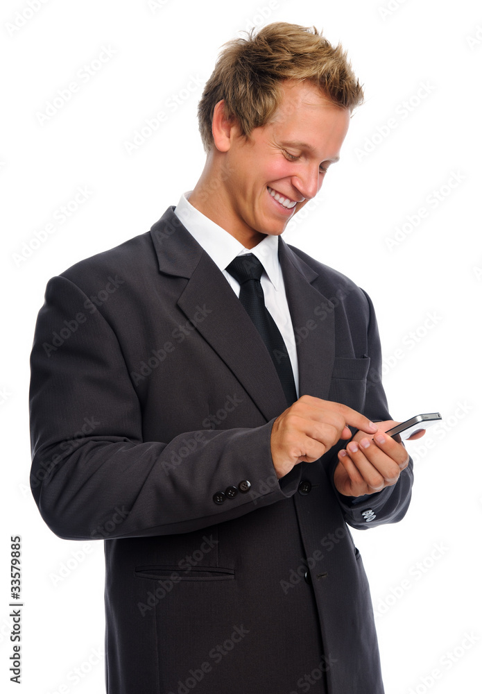 businessman uses his new smart phone businessman uses his new smart phone