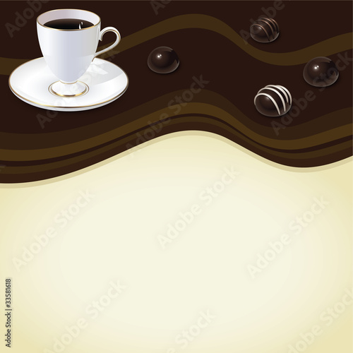 Vintage postcard with cup of coffee and chocolate