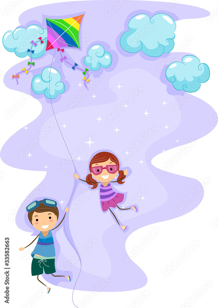 Obraz premium Kids Hanging Unto a Kite