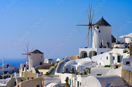 Traditional windmills in the Santorini