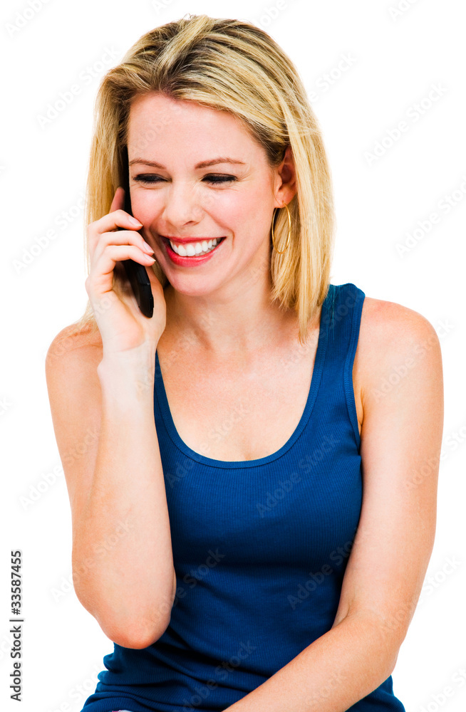 Happy woman talking on mobile Happy woman talking on mobile