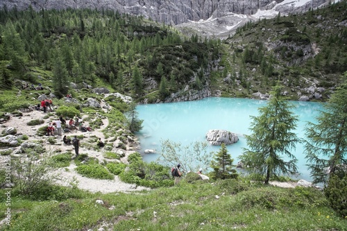 Unusual color of Lago di Sorapiss - Italian Dolomites photo