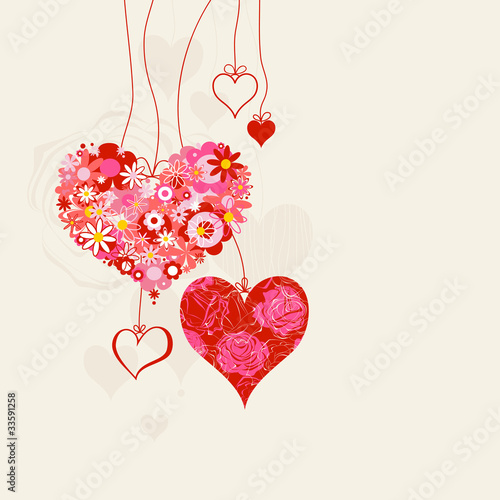 Hearts on strings romantic background