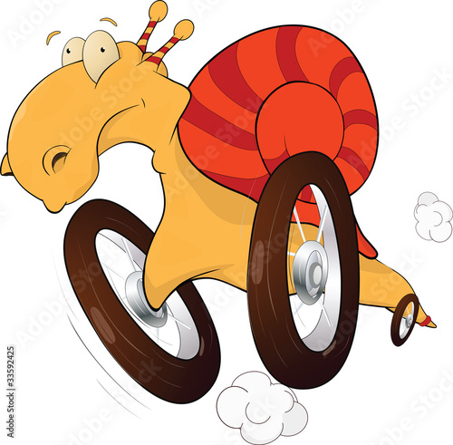 Snail on wheels. The race driver. Cartoon