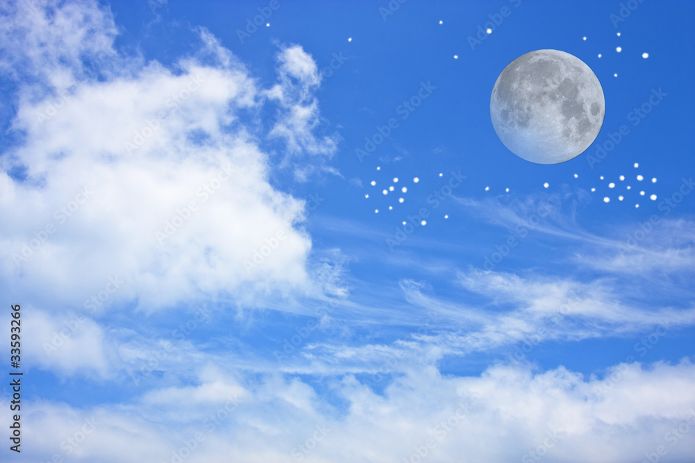 Blue Cloudy Sky With full Moon Blue Cloudy Sky With full Moon