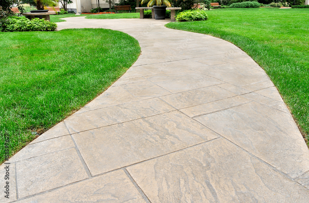 Paved walkway and lawn