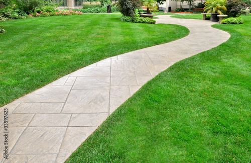 Paved walkway and lawn