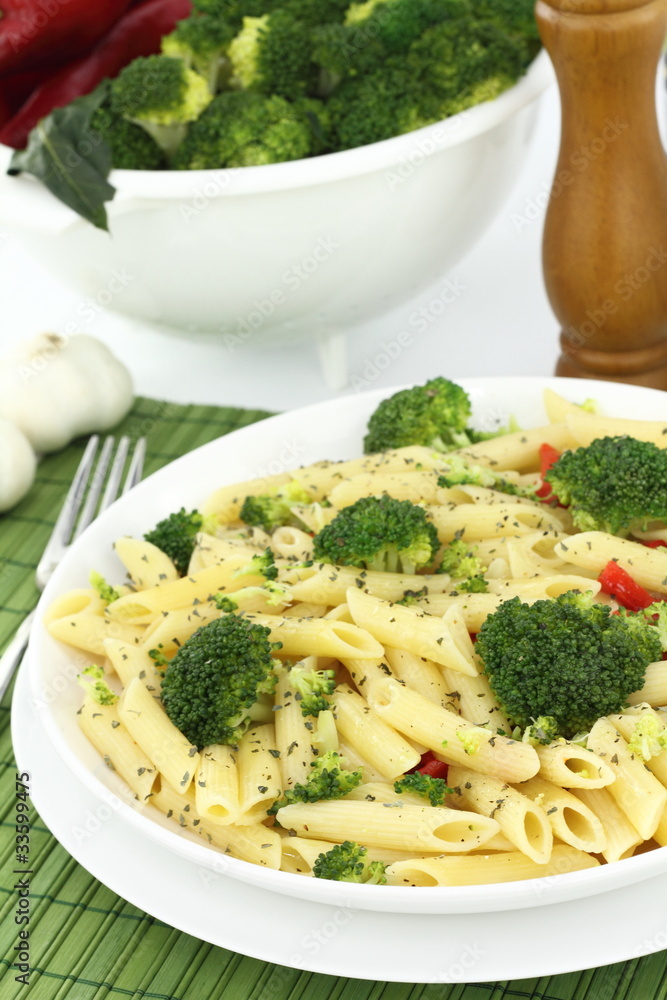 Penne pasta with broccoli on a plate Penne pasta with broccoli on a plate