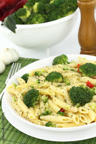 Penne pasta with broccoli on a plate