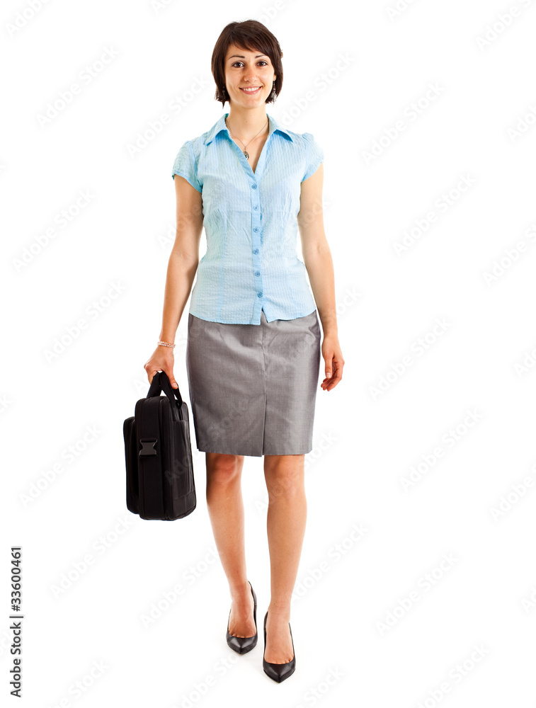 Full length businesswoman holding briefcase isolated on white Full length businesswoman holding briefcase isolated on white