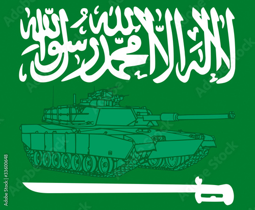 Flag of Saudi Arabia with tank