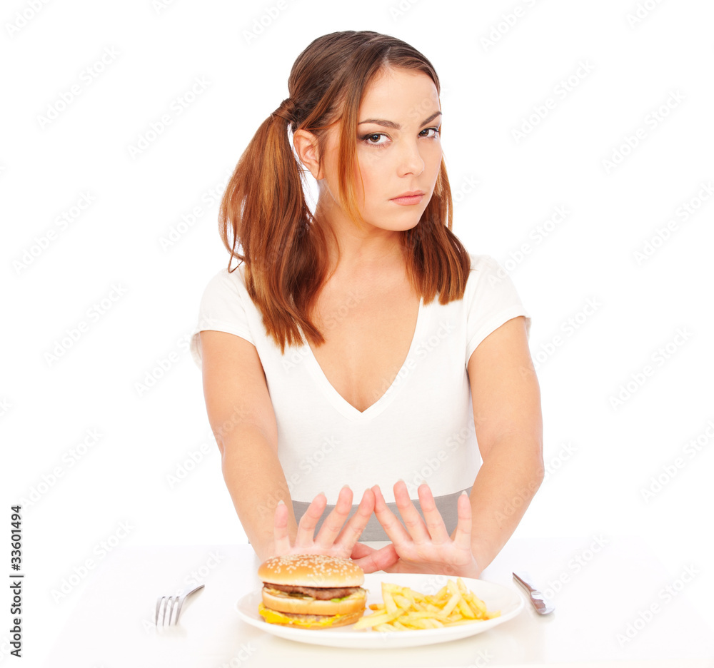 woman don't want to eat junk food