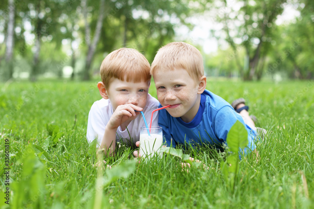 Portrait of two boys in the summer outdoors Portrait of two boys in the summer outdoors