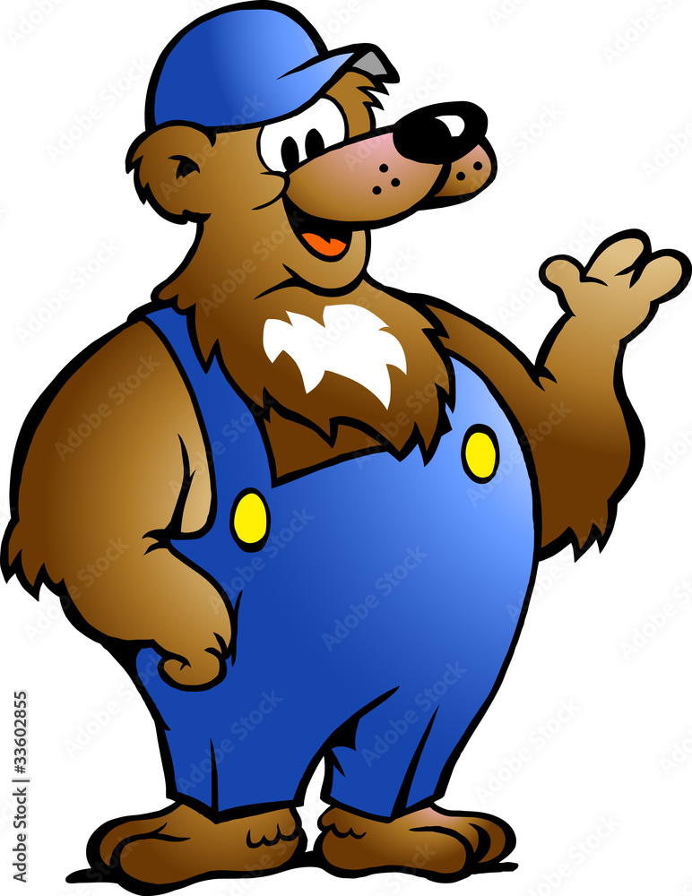 Hand-drawn Vector illustration of an Bear in Blue Overalls Hand-drawn Vector illustration of an Bear in Blue Overalls