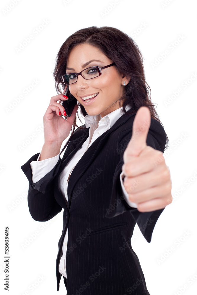 businesswoman with phone and thumbs up gesture, businesswoman with phone and thumbs up gesture,