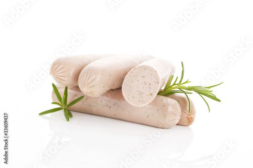 White sausages isolated.