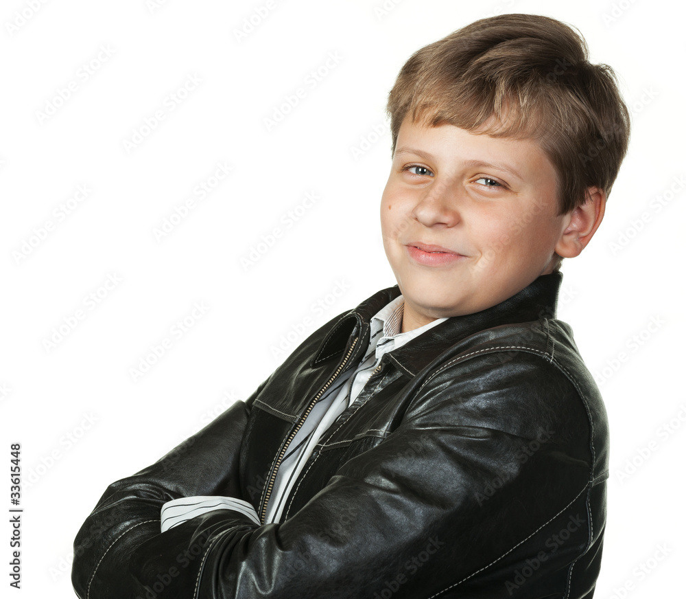 Portrait of the teenager in a leather jacket Portrait of the teenager in a leather jacket