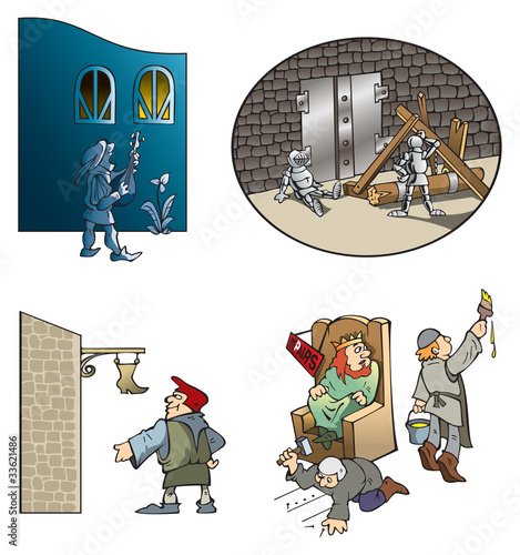 Funny scenes of Middle Ages, vector