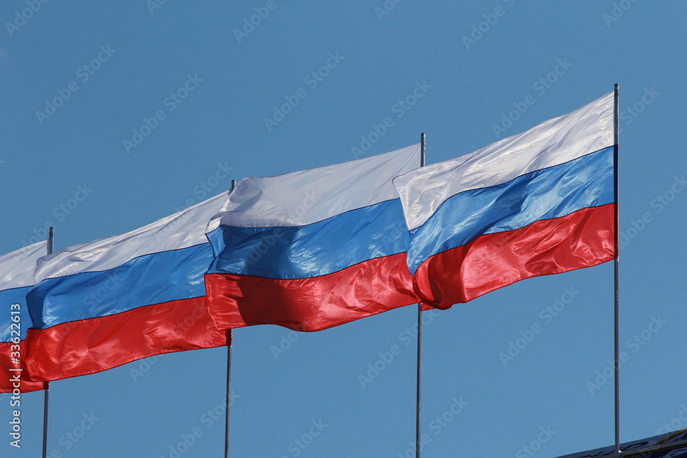 Флаги России на фоне неба Stock Photo | Adobe Stock