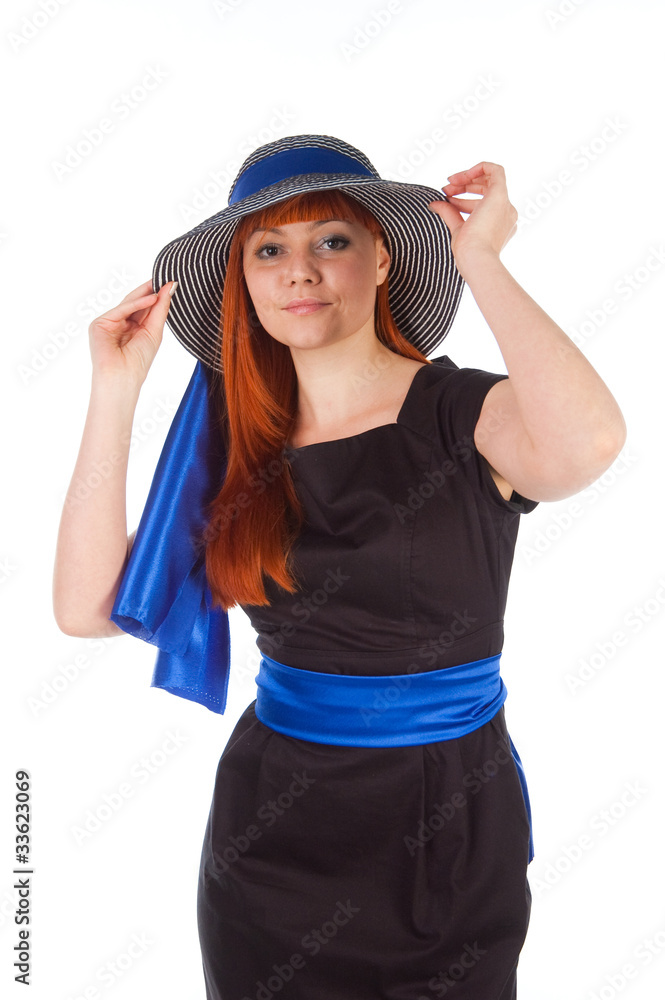 Portrait of a beautiful girl in a summer hat., Portrait of a beautiful girl in a summer hat.,