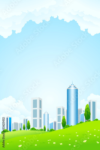 Green landscape with city