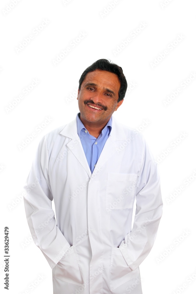 Indian latin doctor expertise smiling on white Indian latin doctor expertise smiling on white