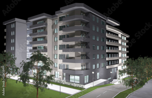 3D rendering of modern residential building