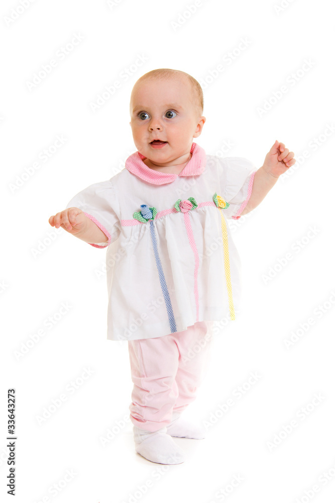 Baby in dress on a white background. Baby in dress on a white background.